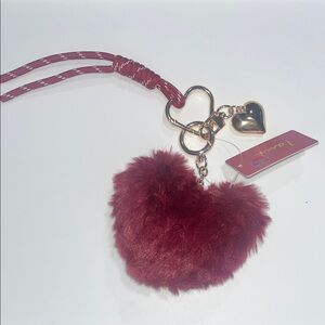 Burgundy Heart Keychain with Gold Heart Charm